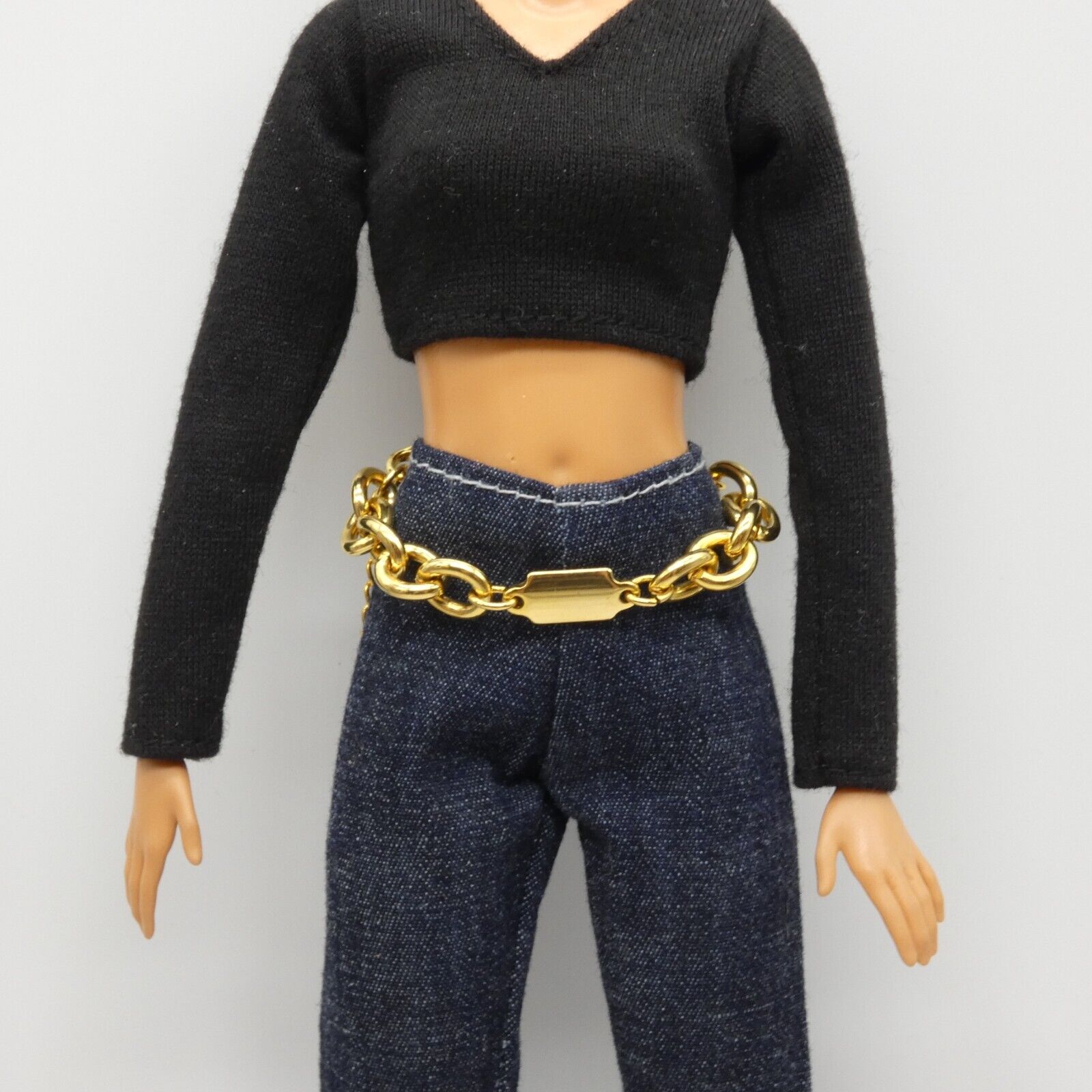 Barbie Curvy Doll Size Gold Tone Chain Belt Chunky Adjustable Handmade