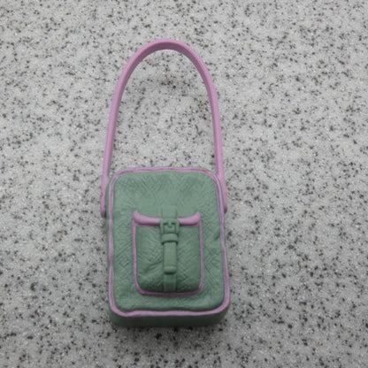 Barbie Doll Size Accessory Purse Shoulder Strap Bag Tote Olive Green Pink