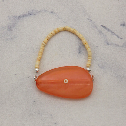 Barbie Doll Size Peach Jewel Purse Off White Beaded Handle Handbag Boho OOAK