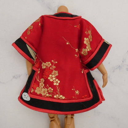 13 Inch Doll Size Chinese Shirt Top Red Tunic Silk Like Short Sleeve Fits Ken