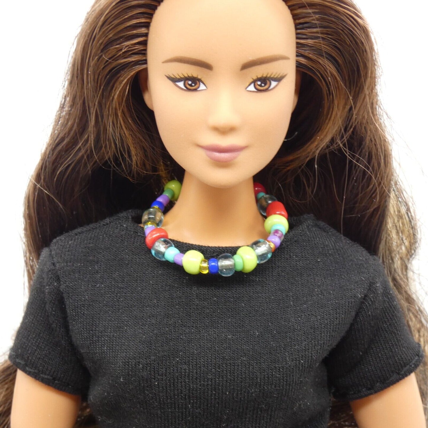 Barbie Doll Size Necklace Choker Rainbow Beads Handmade For 11.5 Inch Dolls