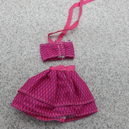 Barbie Doll Size Bikini Swimsuit Two Piece Pink Halter Top Skirt Bottom Clone