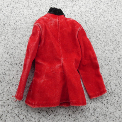 Barbie Doll Size Coat Jacket Red Long Sleeve Felt Crushed Velvet Like Distressed