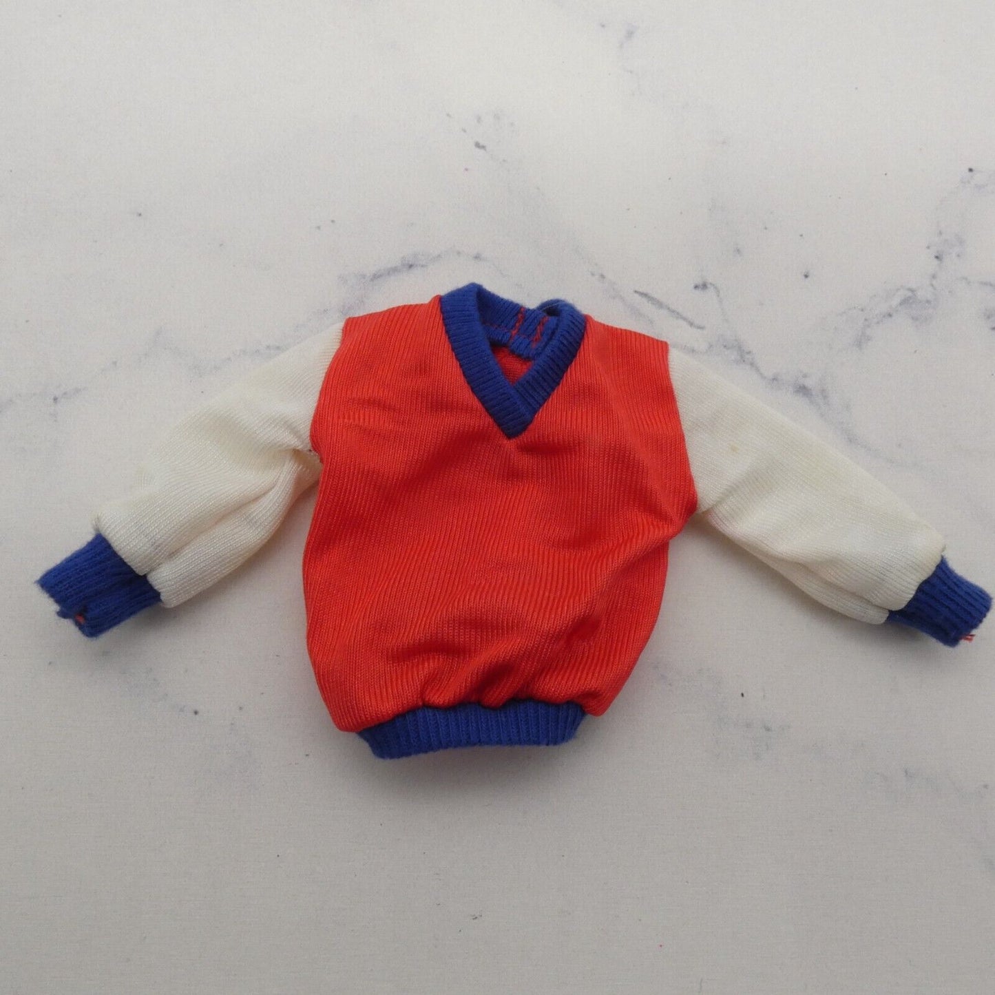 Barbie Doll Knit Sweater Top Red White Blue Long Sleeve V Neck