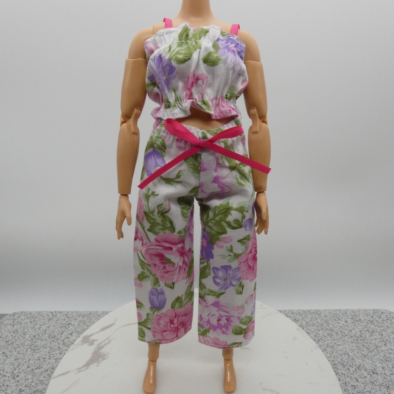 Barbie Doll Size Outfit Pink Floral Tank Top Wide Leg Pants Fit Model Muse MTM