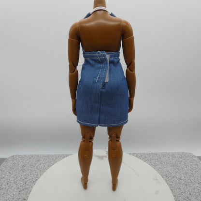 Barbie Doll Size Dress Blue Jean Denim Like Halter Fits Standard or Curvy Bodies