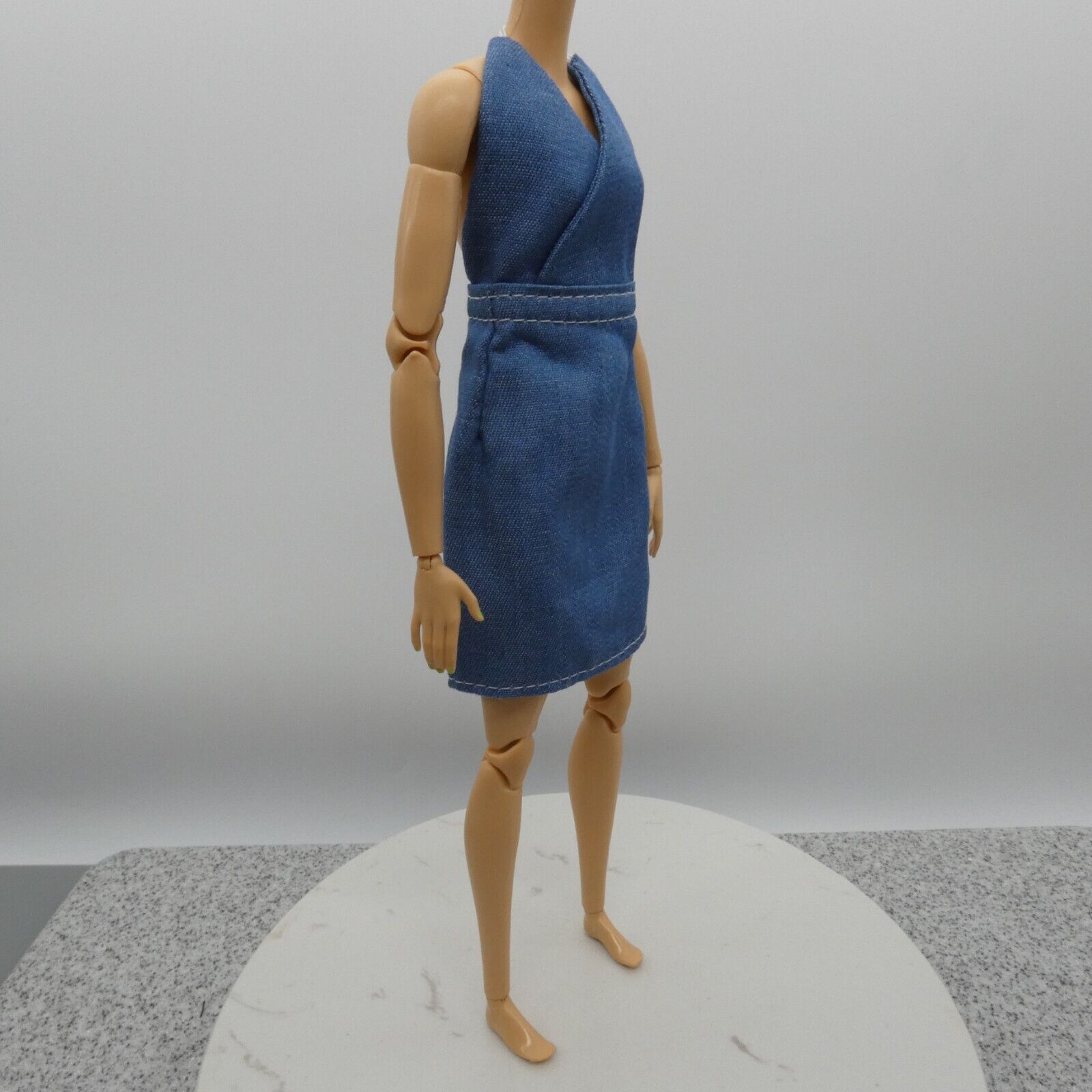 Barbie Doll Size Dress Blue Jean Denim Like Halter Fits Standard or Curvy Bodies