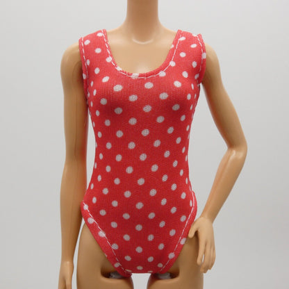 Barbie Doll Size Swimsuit Red White Polka Dot Bathing Suit One Piece Clone J5