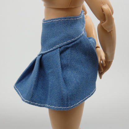 Barbie Doll Size Skirt Blue Denim Jean Pleated Mid Thigh Length A Line