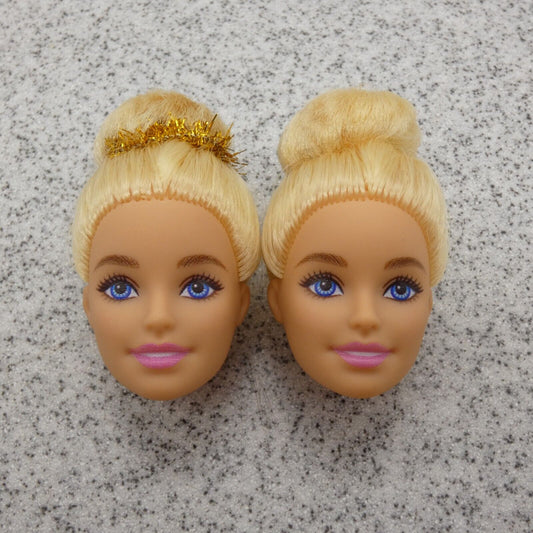 Barbie Doll Head Lot of 2 Millie Face Blonde Bun Blue Eyes Light Skin Mattel