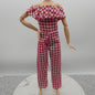 Barbie Doll Size Jumpsuit Red White Gingham Cold Shoulder Ankle Fit Made To Move