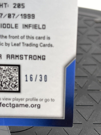 2017 Leaf Perfect Game Kristofer Armstrong Blue Metal Auto 16 / 30 BA-KA1 Swoosh