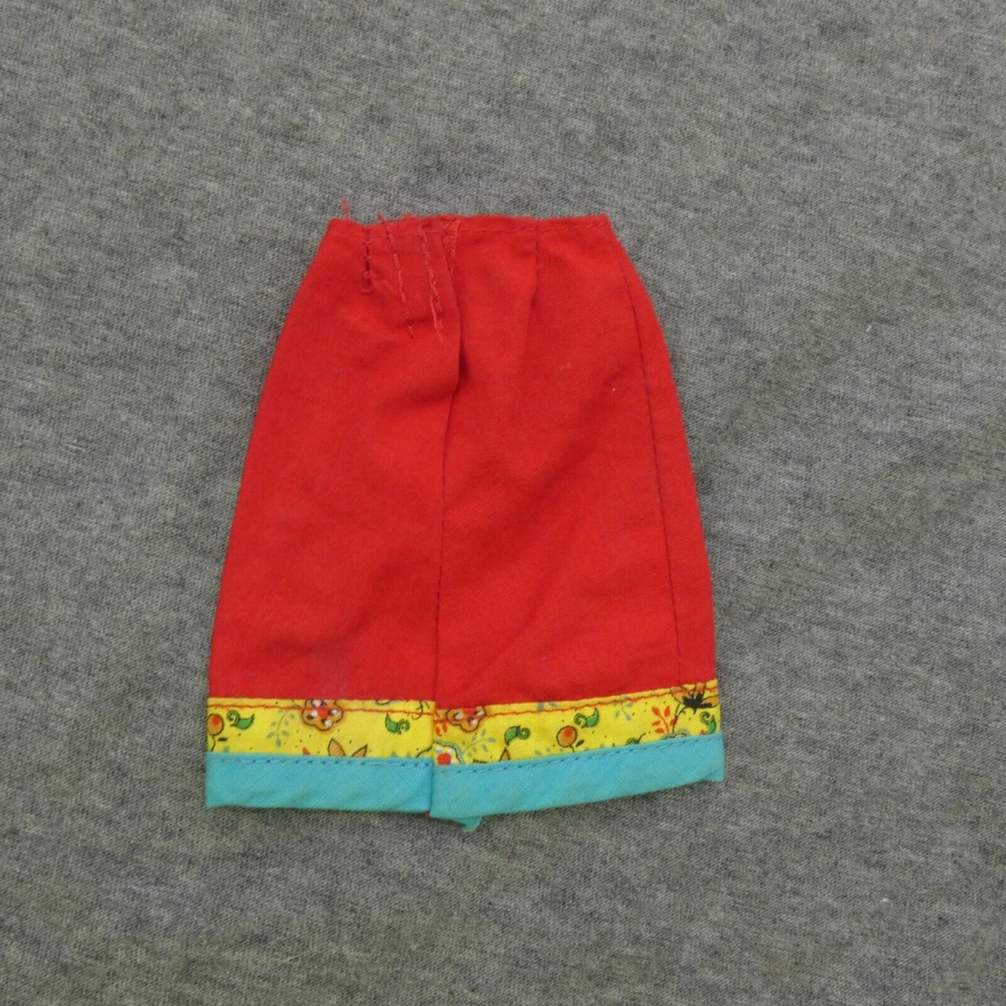 Barbie Doll Size Skirt Red Yellow Floral Blue Trim