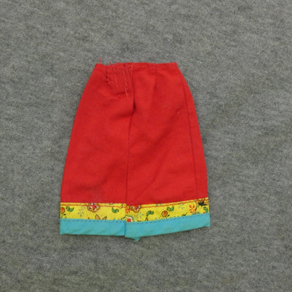 Barbie Doll Size Skirt Red Yellow Floral Blue Trim