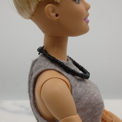 Barbie Doll Size Beaded Black Necklace Choker Stretch fits 11.5 Inch Handmade