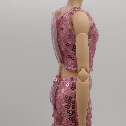 Barbie Doll Size Outfit Pink Sequins Tank Top Pants Fits MTM And Fashionistas