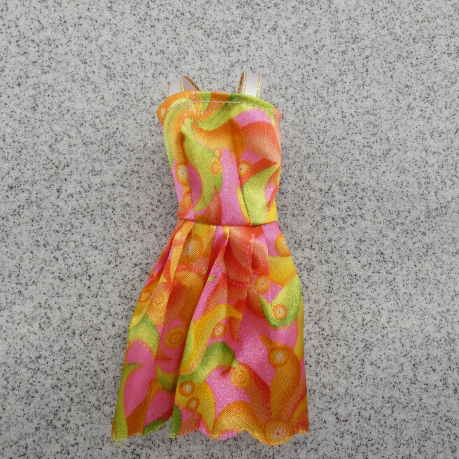 Barbie Doll Size Sun Dress Sleeveless Tank Multicolor Floral Swirl Nylon Raw Hem