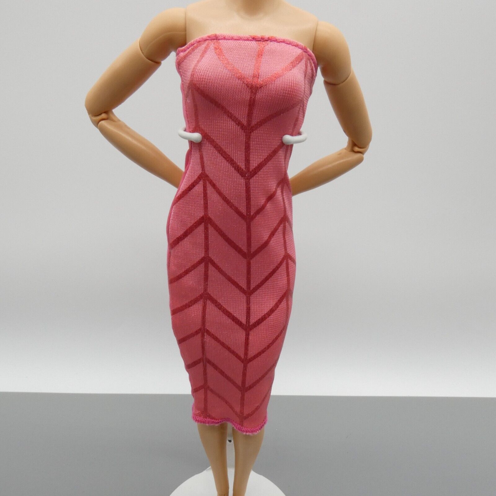 Barbie Doll Size Dress Pink Form Fitting Maxi Strapless Sleeveless Fashionistas