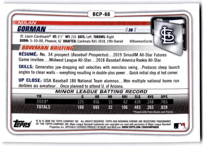 2020 Bowman #BCP-66 Nolan Gorman Chrome Prospects NRMT