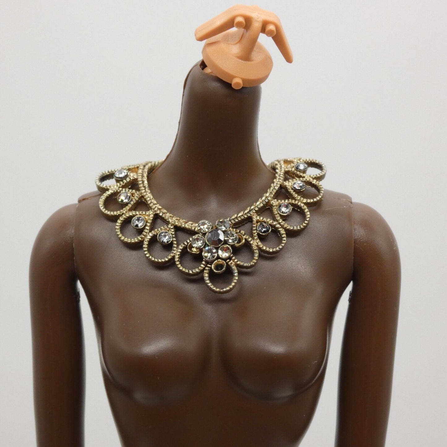 Barbie Doll Size Necklace Collar Brass Rhinestones Statement Fashion Handmade