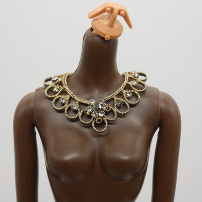 Barbie Doll Size Necklace Collar Brass Rhinestones Statement Fashion Handmade