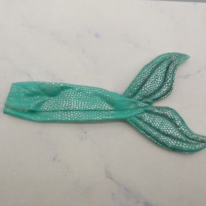 Barbie Doll Size Mermaid Tail And Fins Aqua Green Silver Dotted Fits MTM