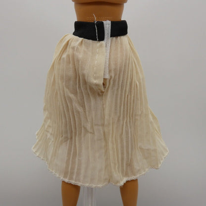 Barbie Doll Size Off White Pleated Skirt Black Waist Band Bellow The Knee