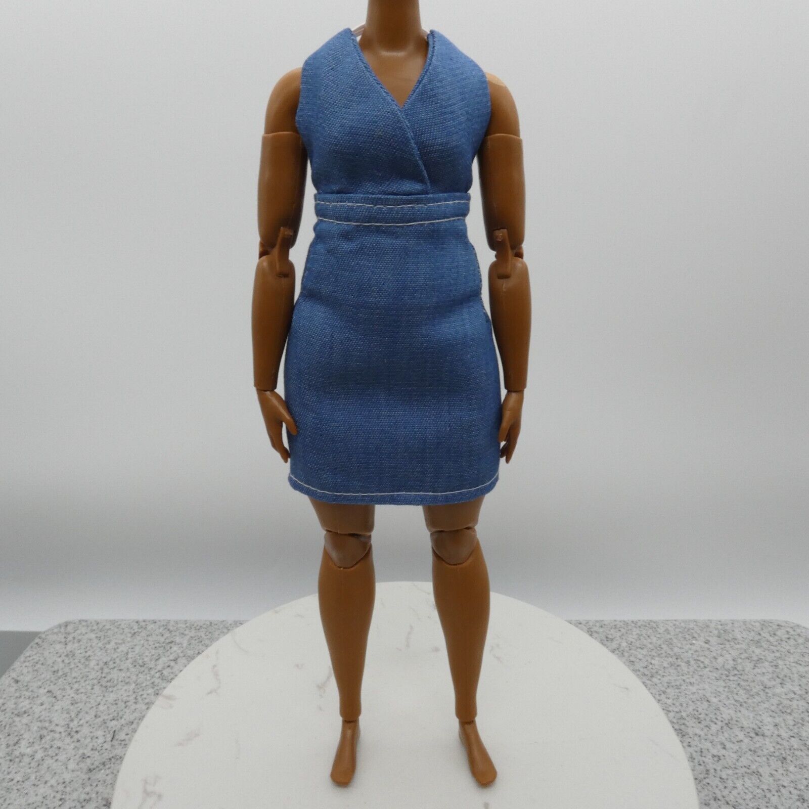 Barbie Doll Size Dress Blue Jean Denim Like Halter Fits Standard or Curvy Bodies