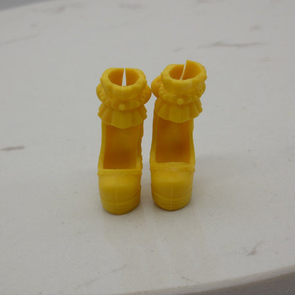 Barbie Doll Size Shoes High Heel Yellow Ruffle Ankle Strap Round Closed Toe