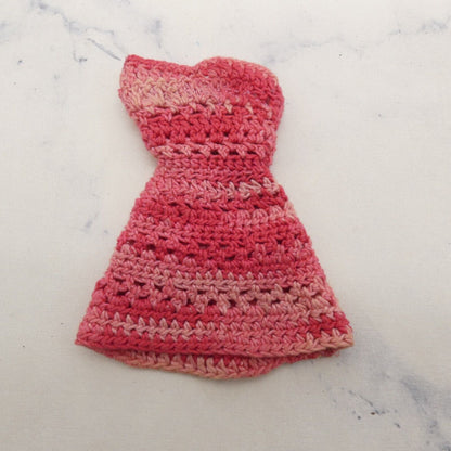 Barbie Doll Size Dress Pink Handmade Crochet Sleeveless Strapless Mid Thigh