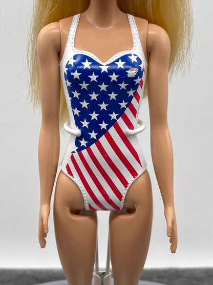 Barbie Beach Doll Millie Face Stars Stripes Swimsuit Straight Arms HDK51 Mattel