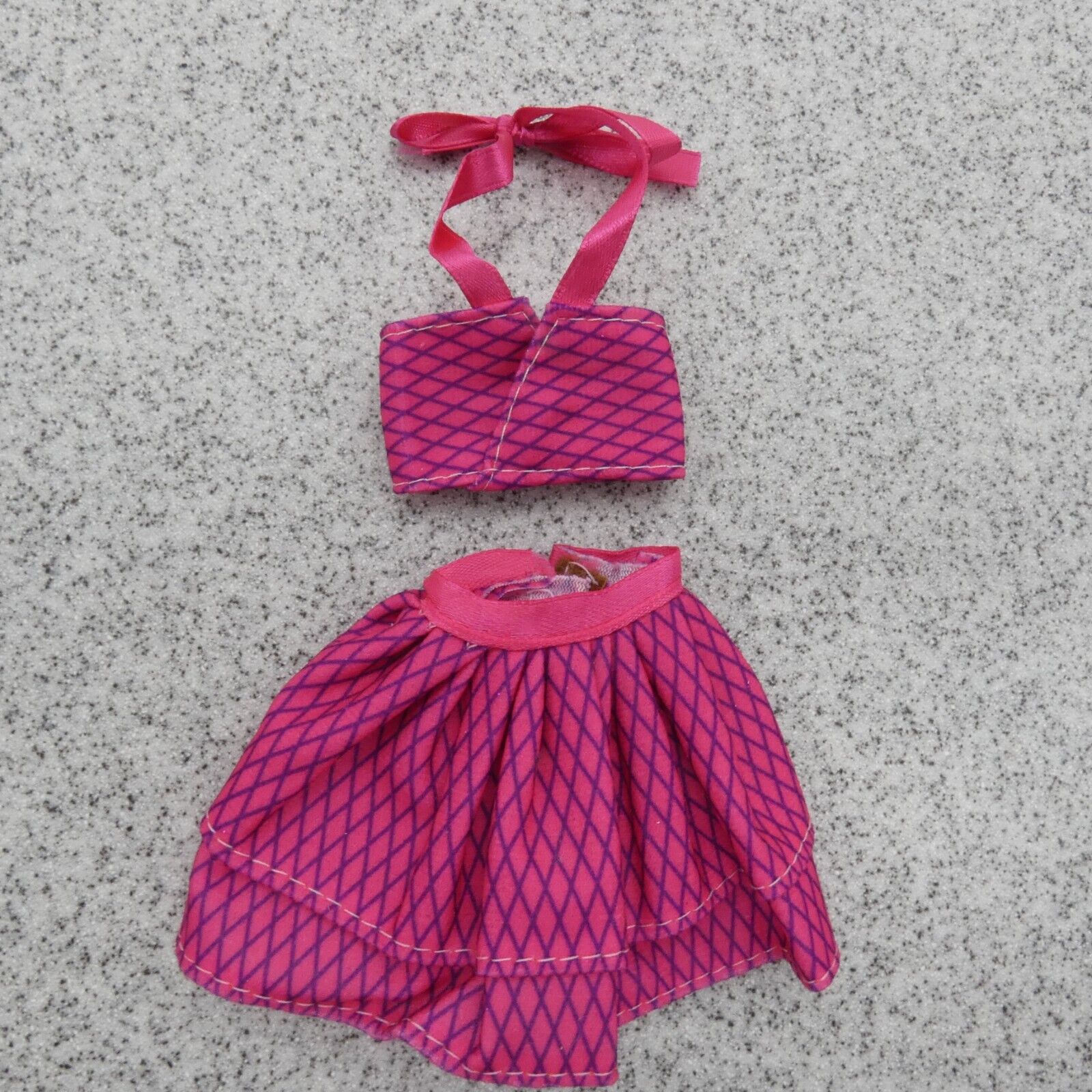 Barbie Doll Size Two Piece Bikini Swimsuit Pink Magenta Halter Top Skirt Clone