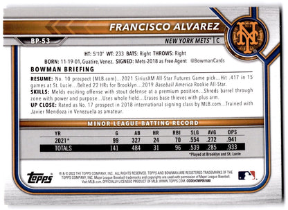 2022 Bowman #BP-53 Francisco Alvarez Prospects 