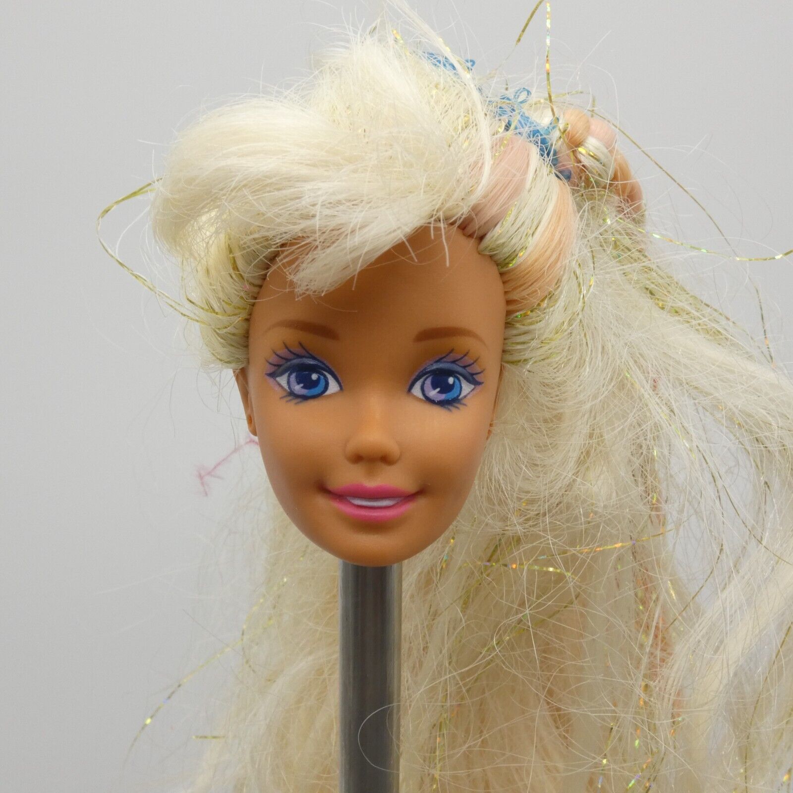 Sun Jewel Barbie Doll Head Wavy Glitter Hair Medium Tan Skin 1993 Mattel 10953