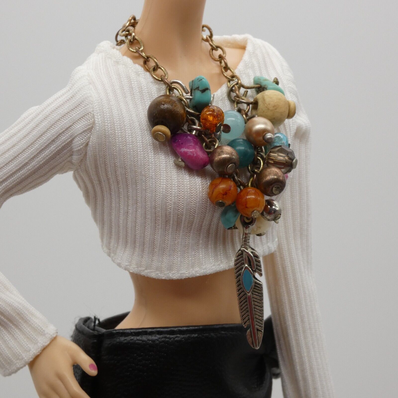 Barbie Doll Size Necklace Southwest Inspired Dangle Beads Chain OOAK 11.5 Inch