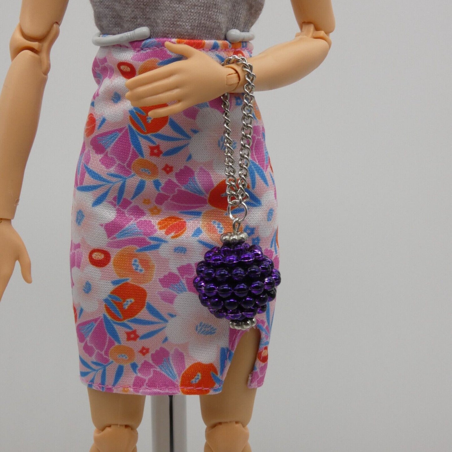 Barbie Doll Purse Handmade Purple Ball Silver Chain Strap Handbag Wristlet