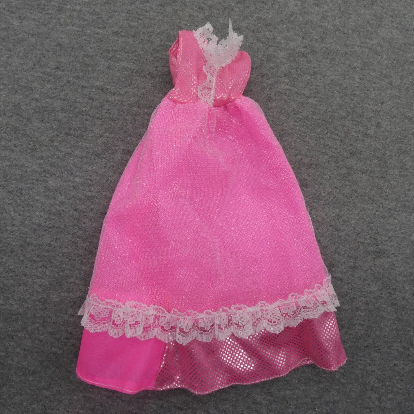 Barbie Doll Fashion Dress Pink Sleeveless Gown Tulle Lace Trim Mattel