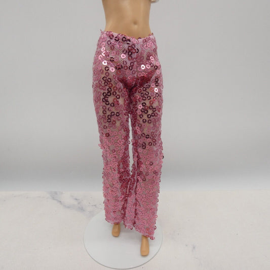 Barbie Doll Size Pink Sequins Pants Fishnet Base Fits MTM And Fashionistas