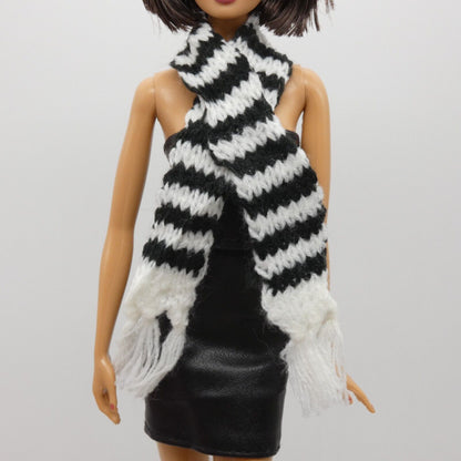 Scarf For Integrity Toys Barbie Size Doll Black White Stripe Fringe Knitted FR