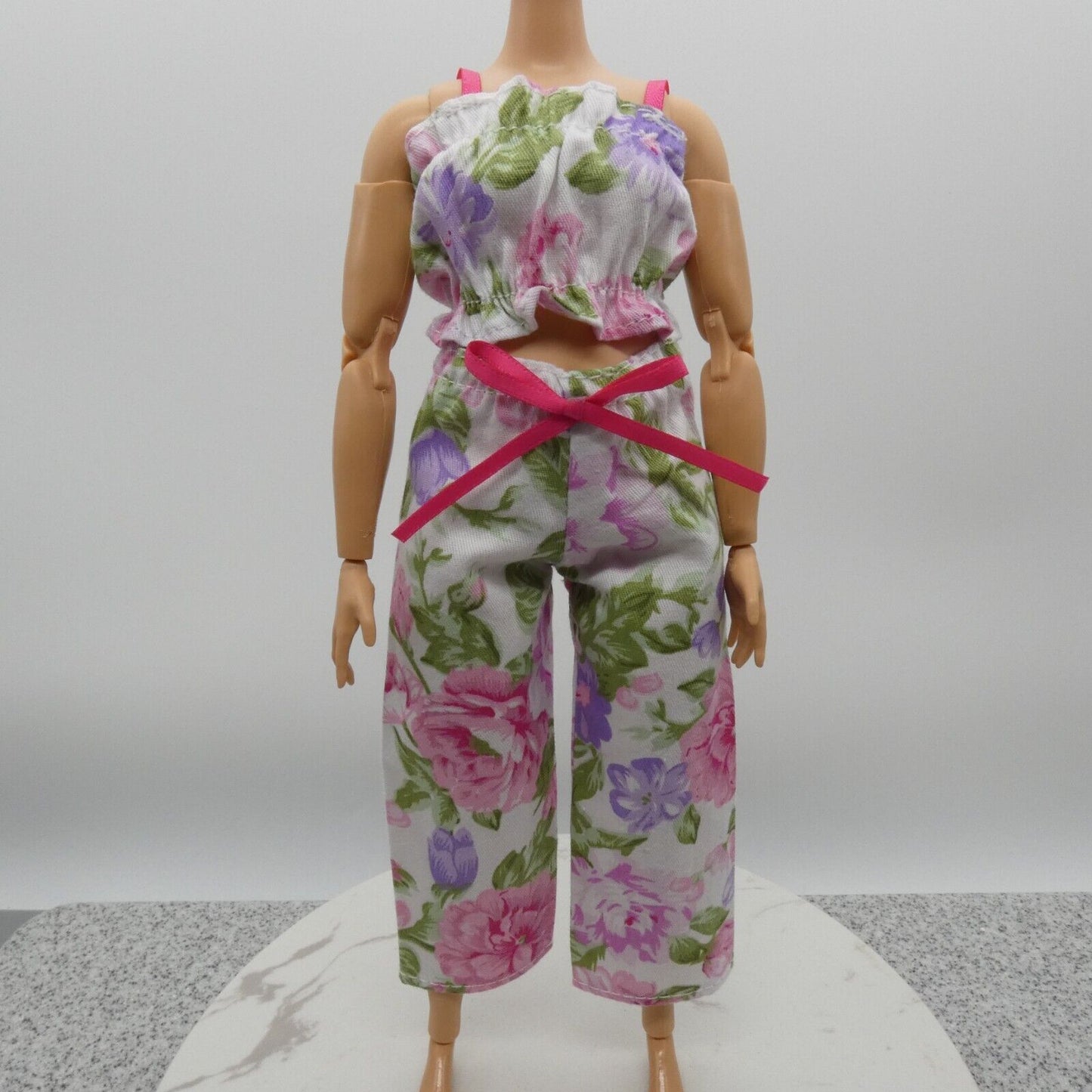 Barbie Doll Size Outfit Pink Floral Tank Top Wide Leg Pants Fit Model Muse MTM