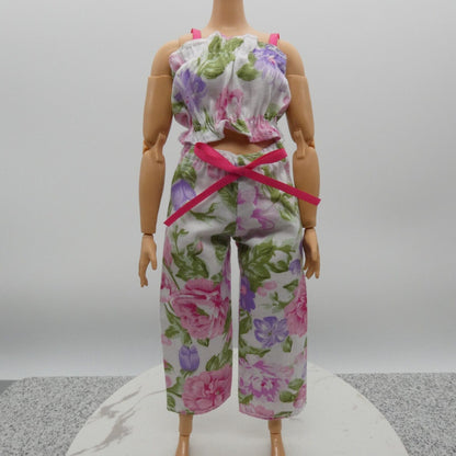 Barbie Doll Size Outfit Pink Floral Tank Top Wide Leg Pants Fit Model Muse MTM