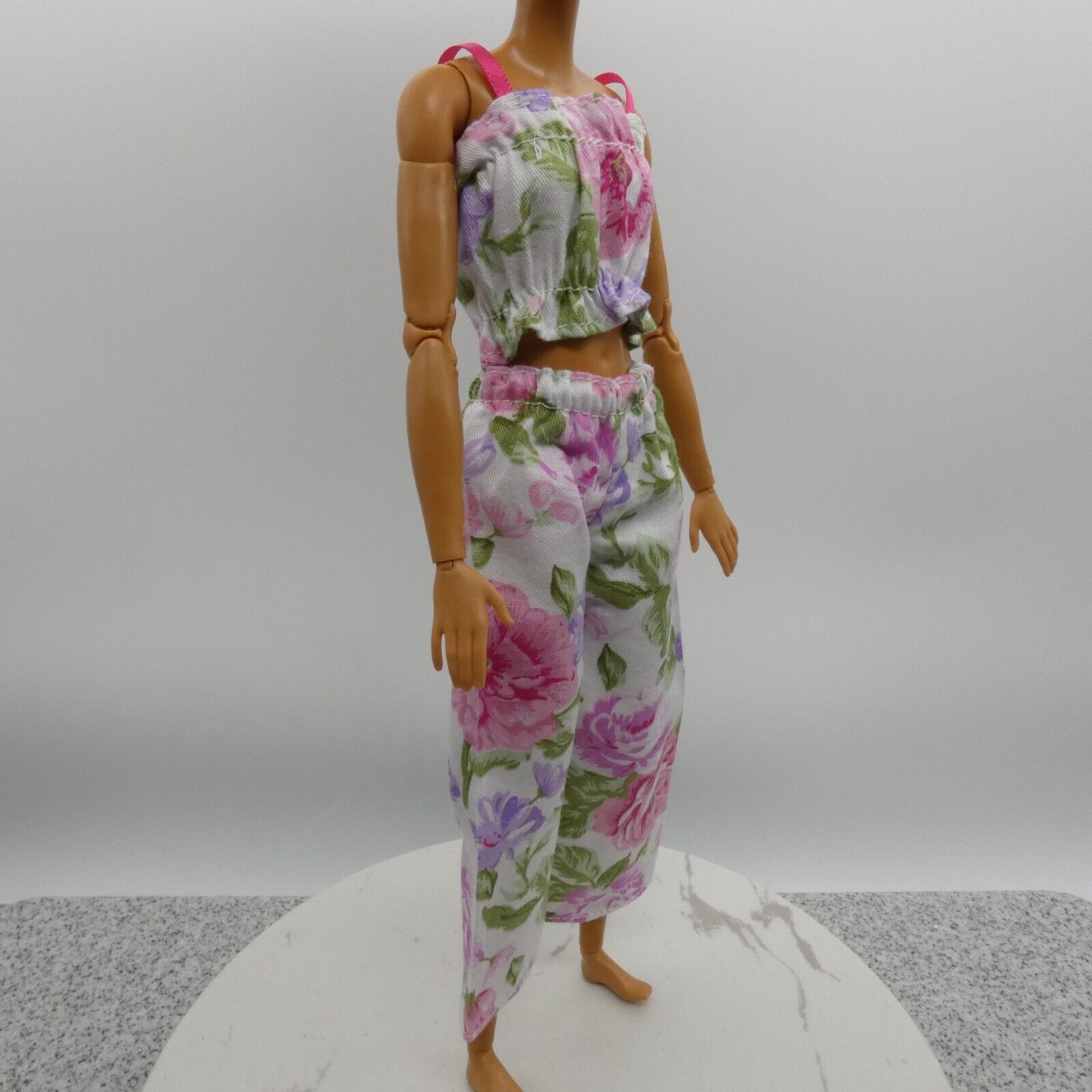 Barbie Doll Size Outfit Pink Floral Tank Top Wide Leg Pants Fit MTM Model Muse