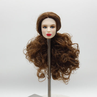 Xian Xian Fashion Doll Head Only Sultry Light Skin Curly Brown Hair Blue Eyes