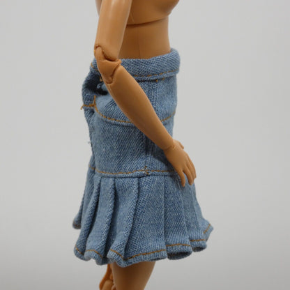 Barbie Doll Size Skirt Blue Jean Denim Like Pleated High Waist Fits Fashionistas