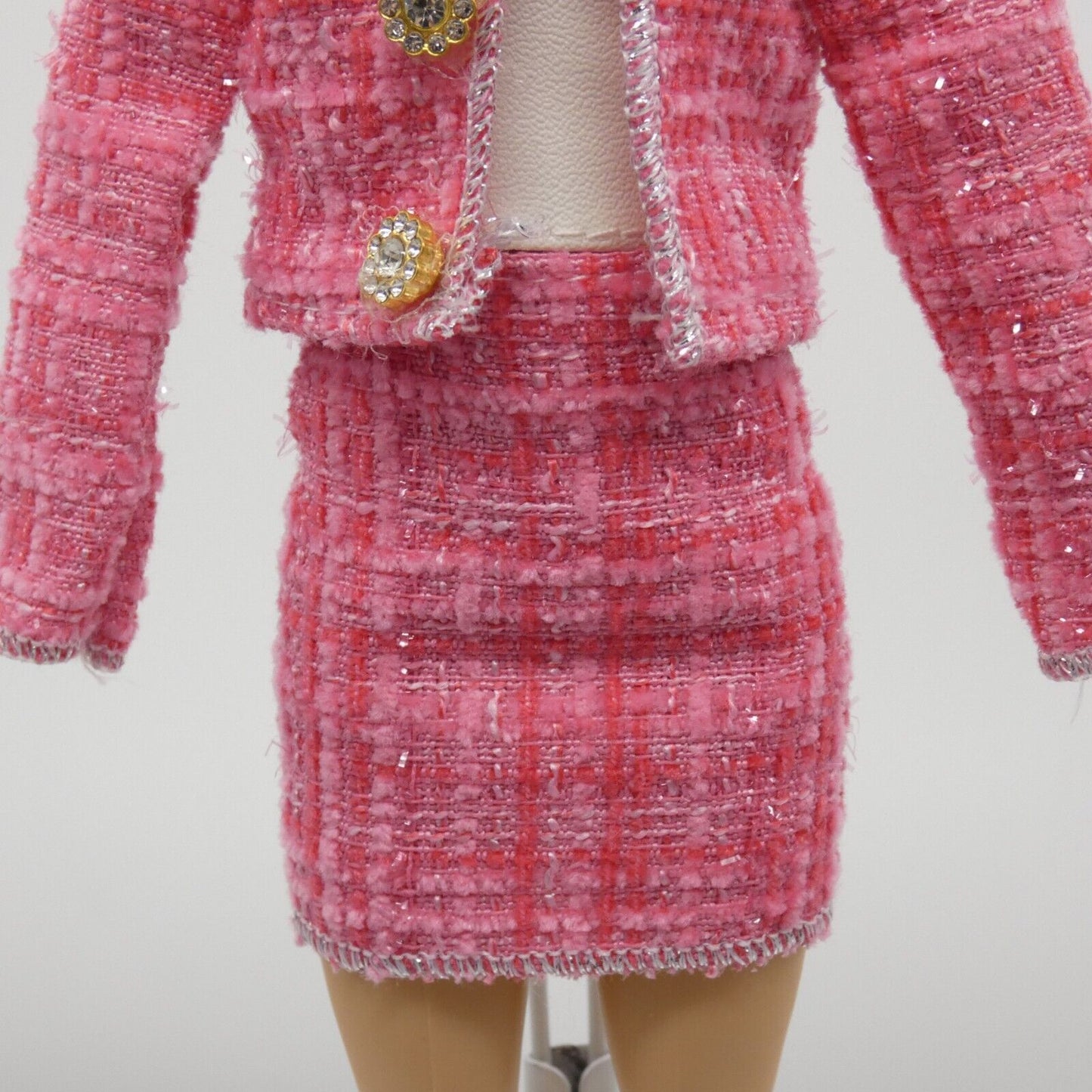 Barbie Doll Size Pink Tweed Suit Jacket Skirt Tube Top Fits Model Muse Xian Xian