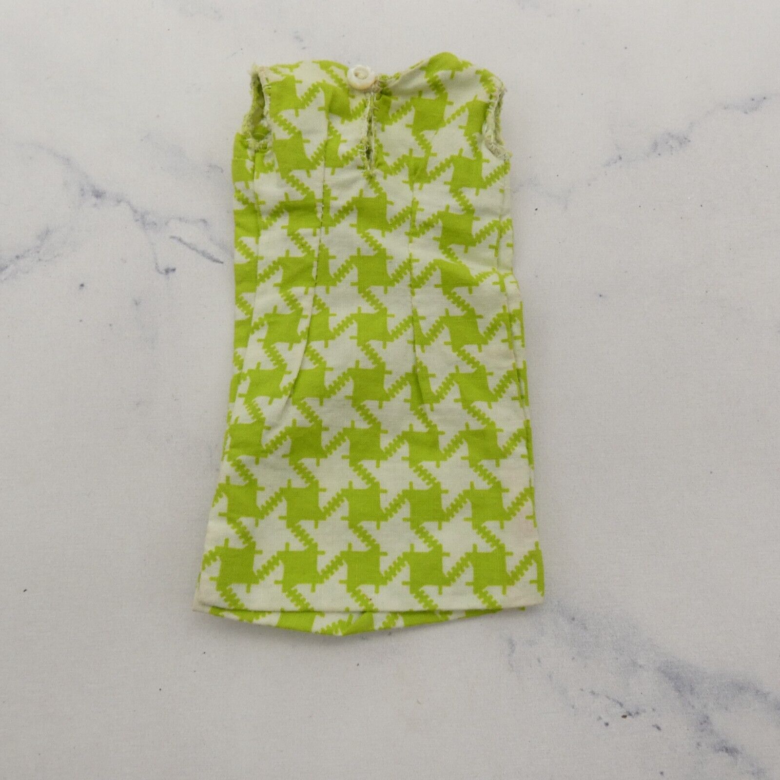 Barbie Doll Size Summer Dress Green White Houndstooth Sleeveless Homemade