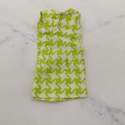 Barbie Doll Size Summer Dress Green White Houndstooth Sleeveless Homemade