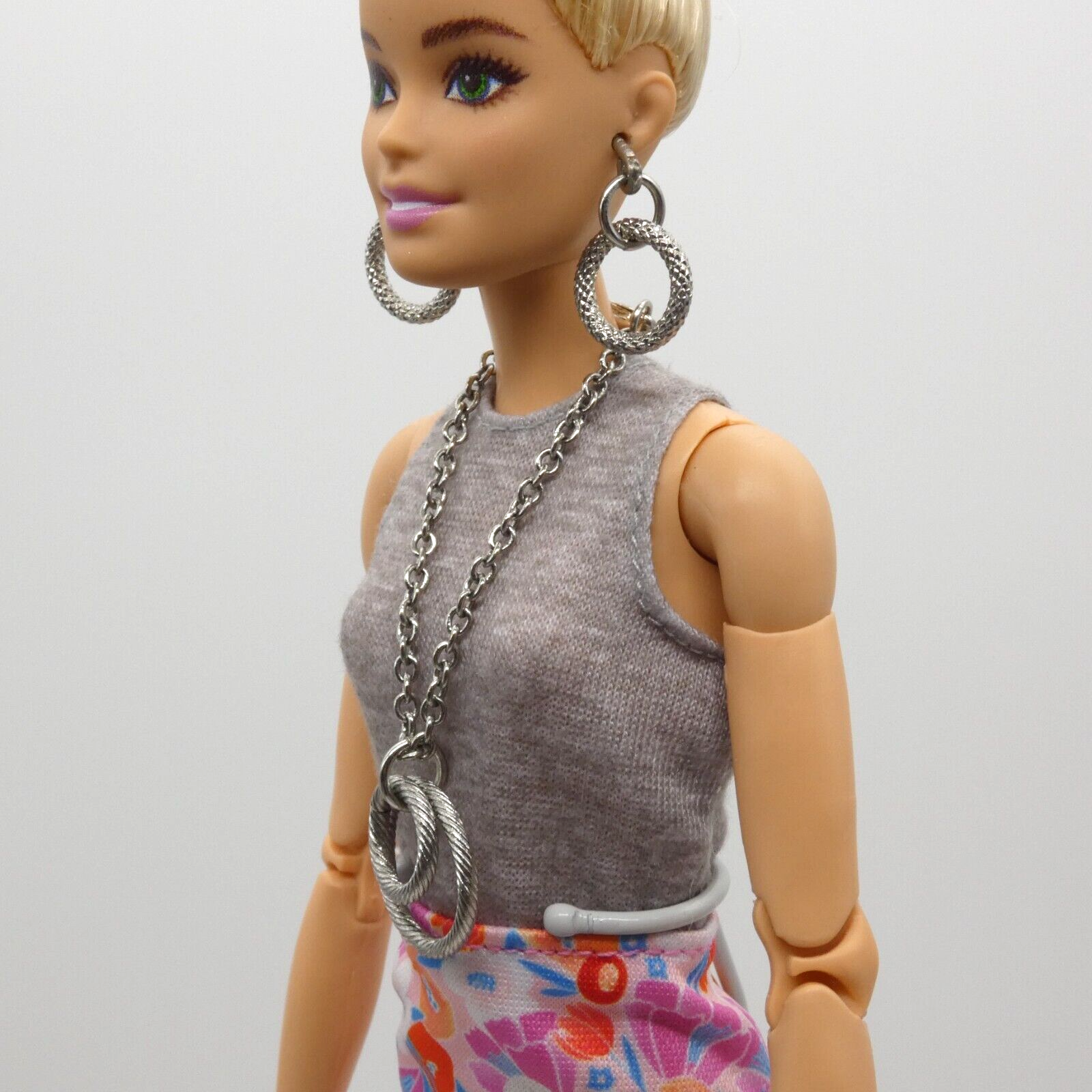 Barbie Doll Size Silver Chain Necklace And Hoop Earrings Ring Pendants