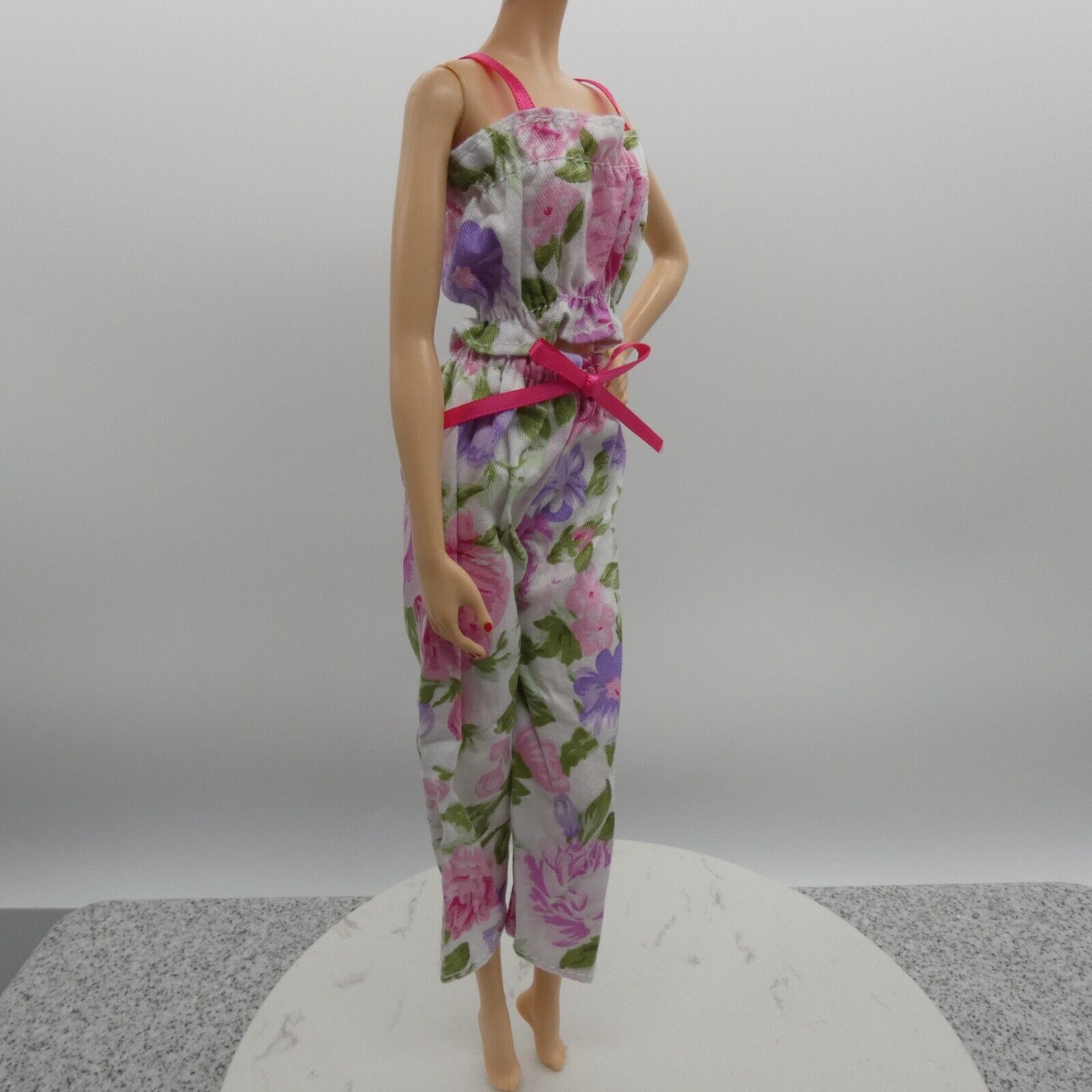 Barbie Doll Size Outfit Pink Floral Tank Top Wide Leg Pants Fit Model Muse MTM