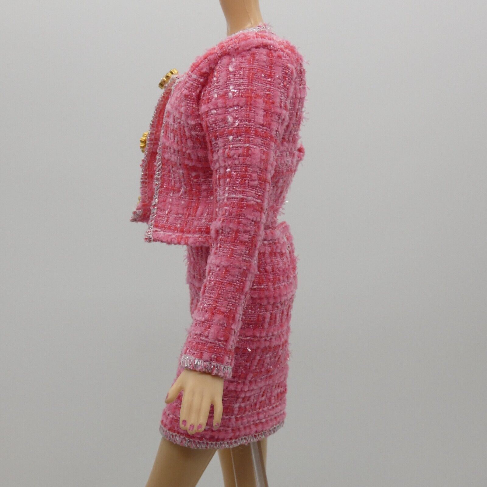 Barbie Doll Size Pink Tweed Suit Jacket Skirt Tube Top Fits Model Muse Xian Xian